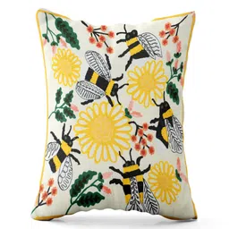 SHADES of LIFE Cream-Coloured & Yellow Set of 2 Embroidered Square Cotton Cushion Covers image 2