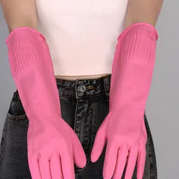 RBGIIT Pink 1 Pair Long Sleeves Multi-Purpose Cleaning Gloves-picture-21