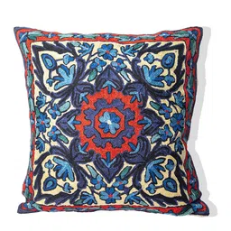 STUDIOHMK Navy Blue & Pink Kashmiri Embroidered Square Cushion Covers image 2