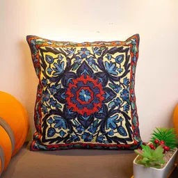 STUDIOHMK Navy Blue & Pink Kashmiri Embroidered Square Cushion Covers image 4