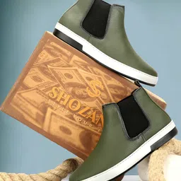 SHOZANIA Men Mid Top Textured Leather Chelsea Boots-picture-13