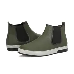 SHOZANIA Men Mid Top Textured Leather Chelsea Boots image 3
