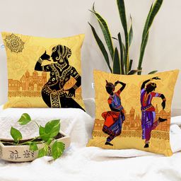 STITCHNEST Set of 2 Yellow & Black Set of 2 Ethnic Motifs Square Cushion Covers-picture-8