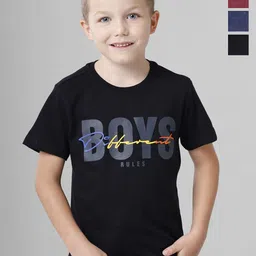BAESD Boys Multicoloured Typography 5 Printed Pockets T-shirt image 1