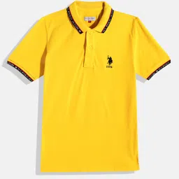 U.S. Polo Assn. Kids Boys Yellow Polo Collar Pure Cotton T-shirt image 2
