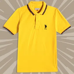 U.S. Polo Assn. Kids Boys Yellow Polo Collar Pure Cotton T-shirt image 1