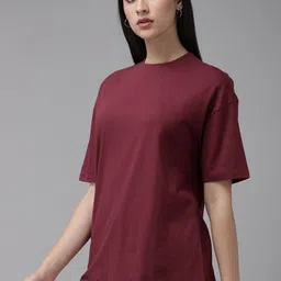 Roadster Women Solid Drop-Shoulder Sleeves Boxy T-shirt image 3