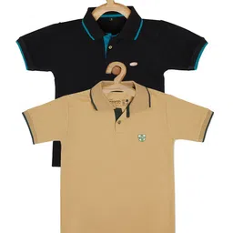 earth conscious Boys Black & Khaki Pack of 2 Cotton Polo Collar T-shirt-picture-18