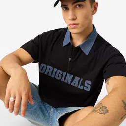 The Souled Store Graphic Printed Polo Collar Drop-Shoulder Sleeves Pure Cotton T-shirt-picture-25