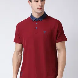 Club York Men Maroon & Navy Blue Polo Collar Cotton T-shirt-image-78