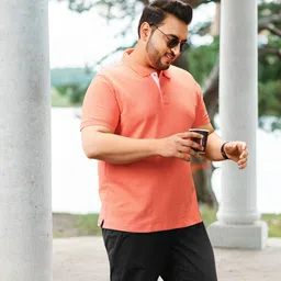 Sztori Plus Size Textured Polo Collar Pure Cotton T-shirt-picture-19
