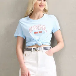 U.S. Polo Assn. Women Typography Printed Pure Cotton T-shirt-picture-17
