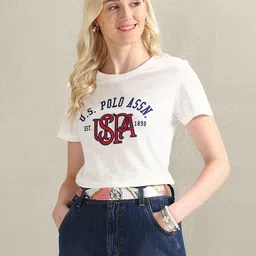 U.S. Polo Assn. Women Typography Printed Pure Cotton T-shirt-picture-40