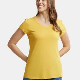 Jockey Puff Sleeves Relaxed Fit Round Neck Cotton T-shirt-image-19