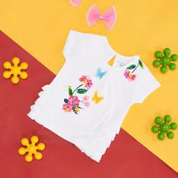 Pantaloons Baby Girls White & Yellow Printed Cotton T-shirt-picture-10