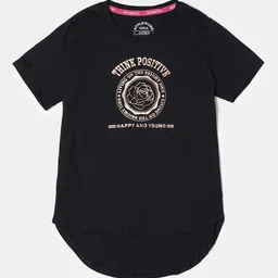 Jockey Girls Combed Cotton Printed Relaxed Fit Hi Low Hem Short Sleeve Tshirt - AG70-picture-18