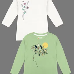 HELLCAT Girls Pack of 2 Green & White Printed Bio Finish T-shirt-picture-20