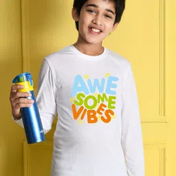 NUSYL Boys White Typography Printed Cotton T-shirt-picture-13