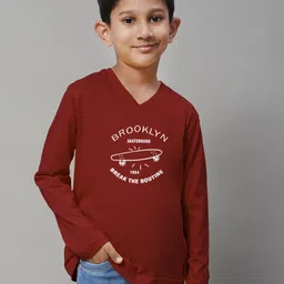Friskers Boys Maroon Typography Printed V-Neck T-shirt-picture-16