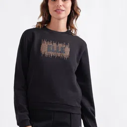 ELLE Typography Printed Pure Cotton Pullover Sweatshirt-image-7