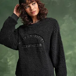 Tokyo Talkies Black Oversized Pullover Sweatshirt-picture-2