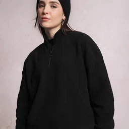 Tokyo Talkies Black High Neck Oversized Pullover Sweatshirt-picture-28