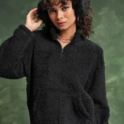 Tokyo Talkies Black Mock Collar  Drop Shoulder Sleeves Oversized Pullover Sweatshirt-picture-28