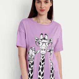 iki chic Women Lavender Printed Raw Edge T-shirt-picture-33