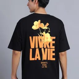 DOOR74 Typography Printed Short Sleeves Raw Edge Cotton Oversized T-shirt image 1