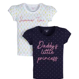 PLUM TREE Girls Pack of 2 Navy Blue  White Typography Printed Cotton Pure Cotton T-shirt-picture-13