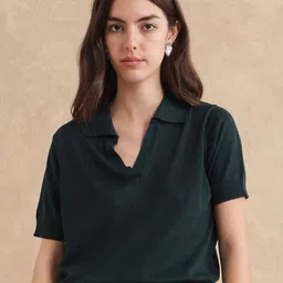 RAREISM Women Solid Polo Collar Cotton T-shirt-picture-15