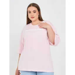 Styli Plus Size Typography Printed Cotton Round Neck Drop-Shoulder Sleeves T-shirt image 1