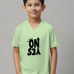 Friskers Boys Sea Green Typography Printed V-Neck Raw Edge T-shirt-picture-20