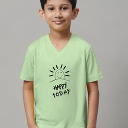 Friskers Boys Sea Green Typography Printed V-Neck Raw Edge T-shirt-picture-16