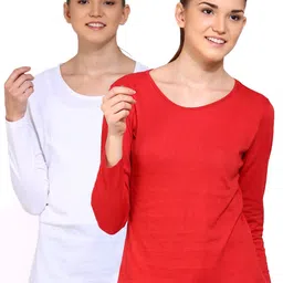 appulse Women Pack of 2 Red & White Solid Round Neck Cotton T-shirts-image-56