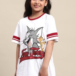 Kids Ville Girls Tom & Jerry Printed Relaxed Cotton T-shirt-picture-34