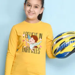 NUSYL Girls Yellow Printed T-shirt-image-4