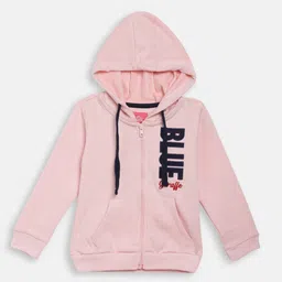 Blue Giraffe Girls Pink & Blue Self Design Hooded Sweatshirt-image-57
