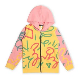 earth conscious Girls Abstract Printed Hooded Cotton Front-Open Sweatshirt-picture-19