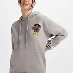 JUNEBERRY Printed Hooded Fleece Oversized Sweatshirt-image-0