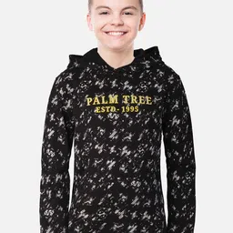 Palm Tree Boys Black Printed Hooded Sweatshirt-picture-24