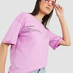 Styli Women Typography Printed Drop-Shoulder Sleeves Oversize Cotton T-shirt-picture-15