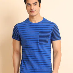 berry blues Striped Round Neck Short Sleeves Cotton T-shirt-picture-15