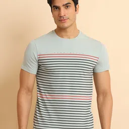 berry blues Striped Round Neck Short Sleeves Cotton T-Shirt-picture-35