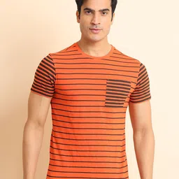berry blues Striped Round Neck Short Sleeves Cotton T-shirt-image-68