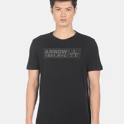 Arrow Men Black Brand Logo Printed Cotton T-shirt image 1