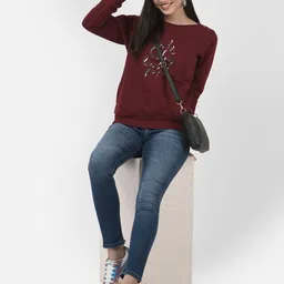 Crimsoune Club Women Maroon Embellished Typographic Sweatshirt-image-83
