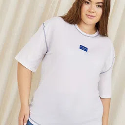 Styli Plus Oversized Drop Shoulder Contrast Stitch Detail T-shirt-image-98