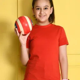 NUSYL Girls Red V-Neck T-shirt-image-5