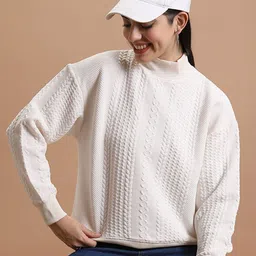Tokyo Talkies White Self Design Round Neck Sweatshirt-picture-10